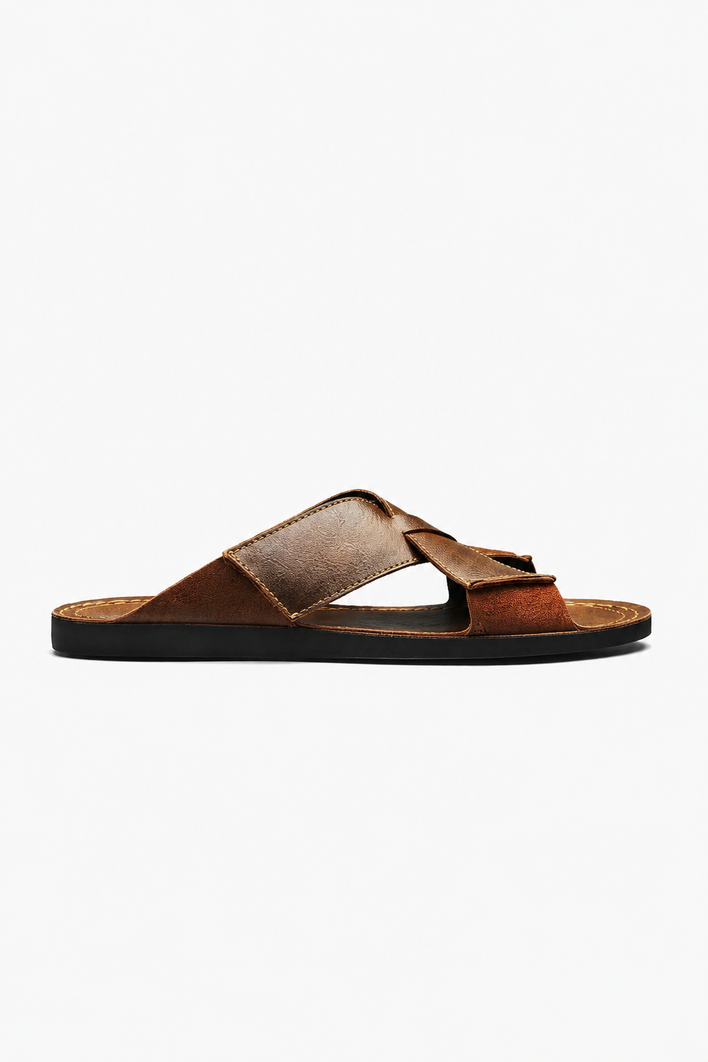 Brune Herresandaler i Læderlook – Stilfuldt Krydsrem Design - - Sko - Valmont Wear