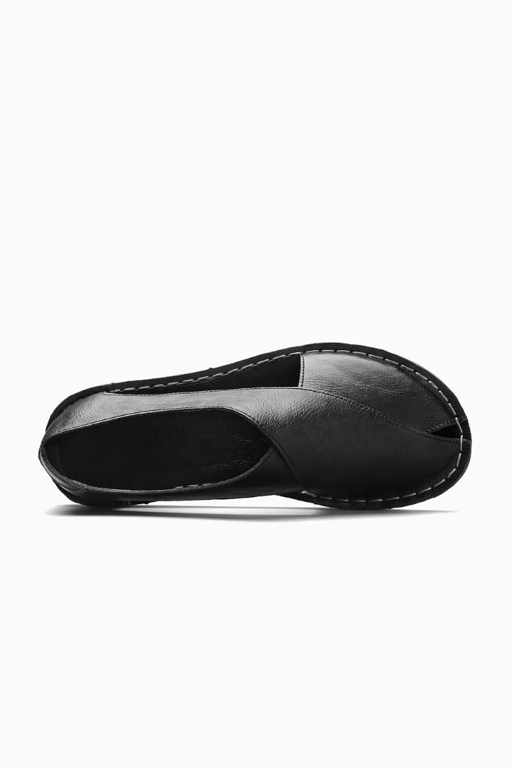 Herresandaler i Sort Læder - Åben Side Komfort Design