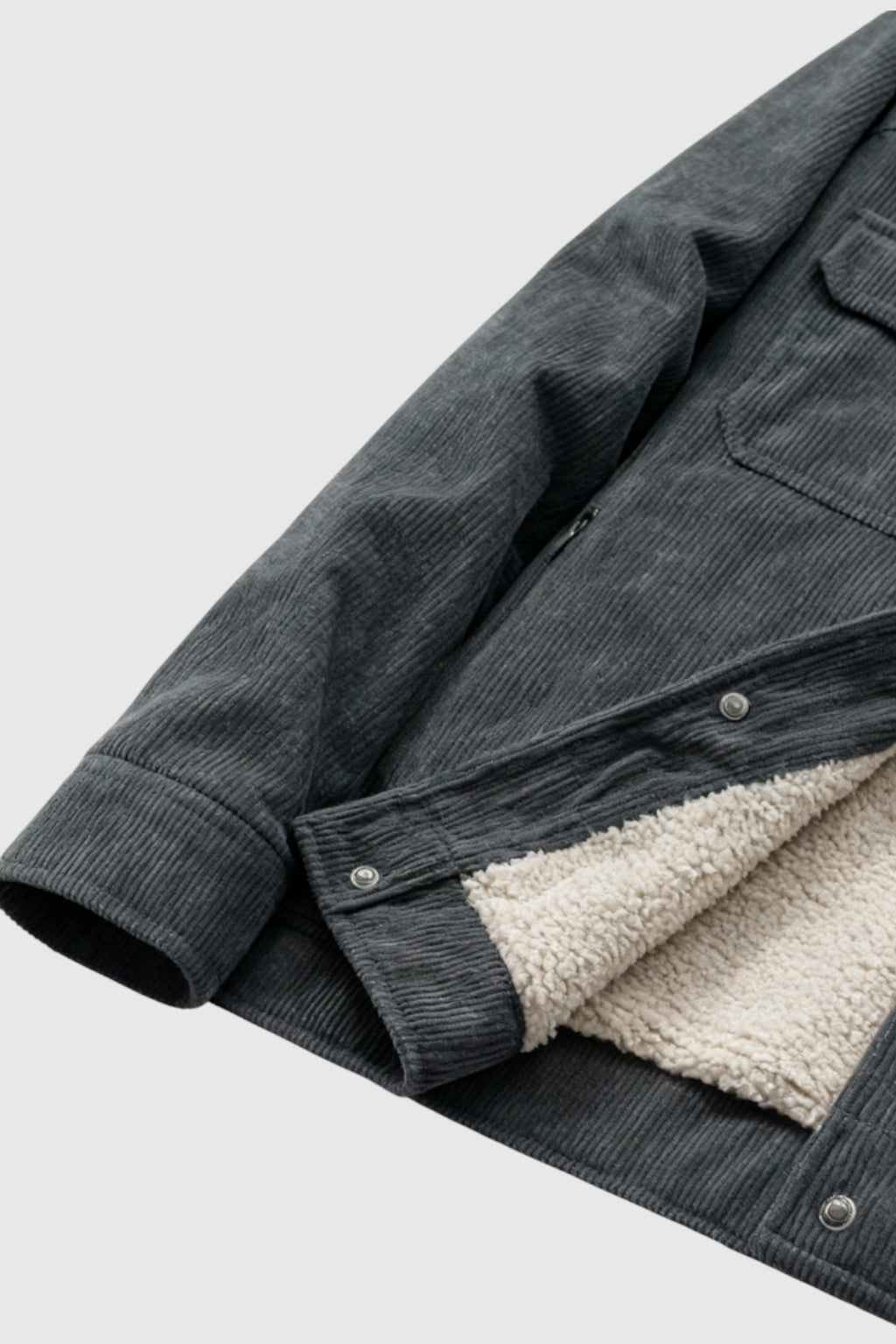 Herrejakke i fløjl med sherpa-krave og trykknapper - Mørk Koksgrå - - Jakker - Valmont Wear