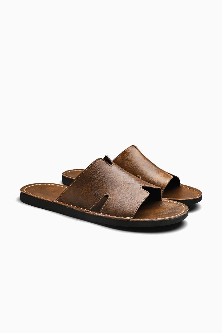 Herresandaler i Sort Læder - Slip-On Slide til Sommer