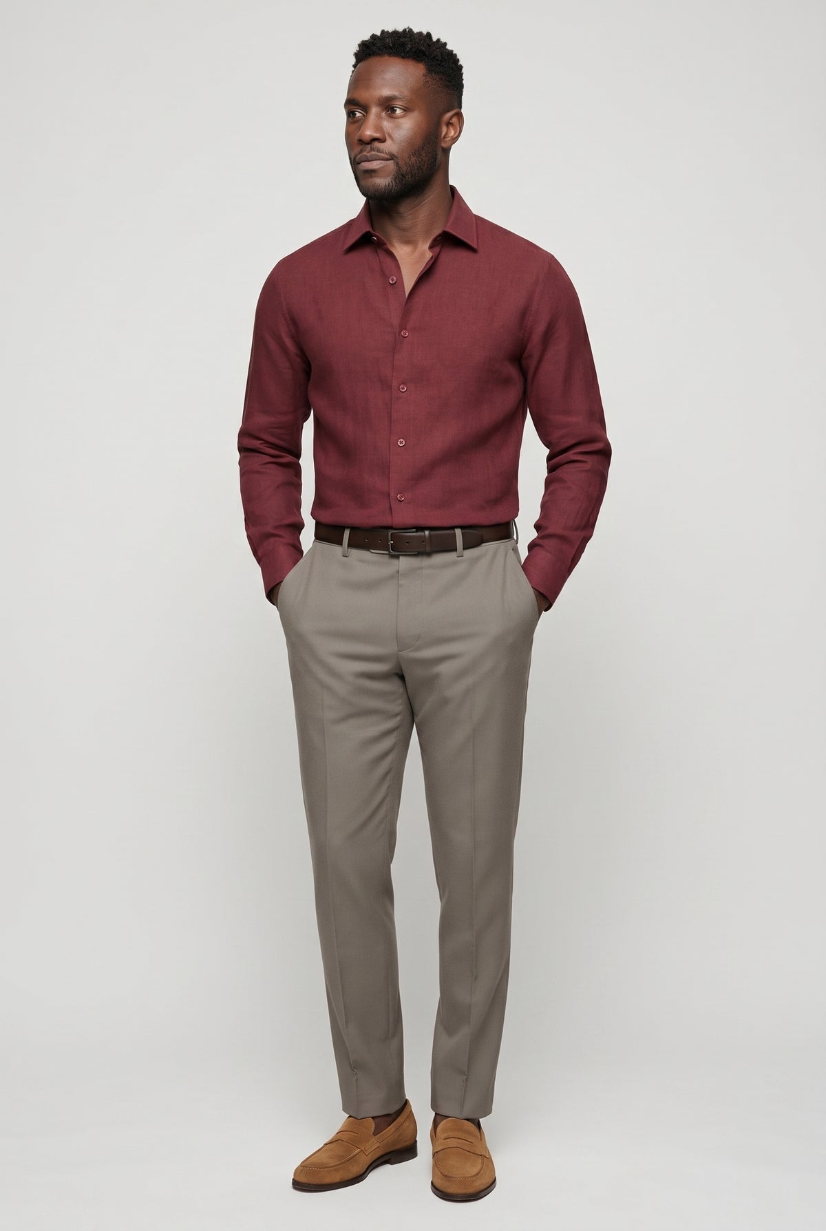 Linskjorte til Mænd - Bordeaux - Lin - Regular Fit - frame 2