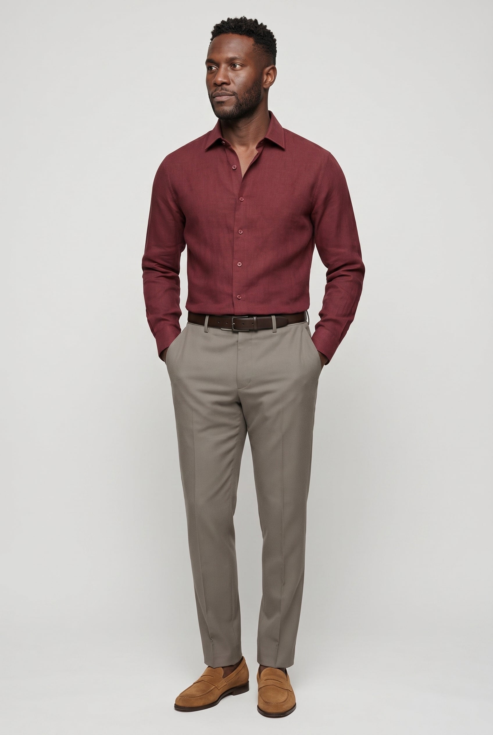 Linskjorte til Mænd - Bordeaux - Lin - Regular Fit - frame 2