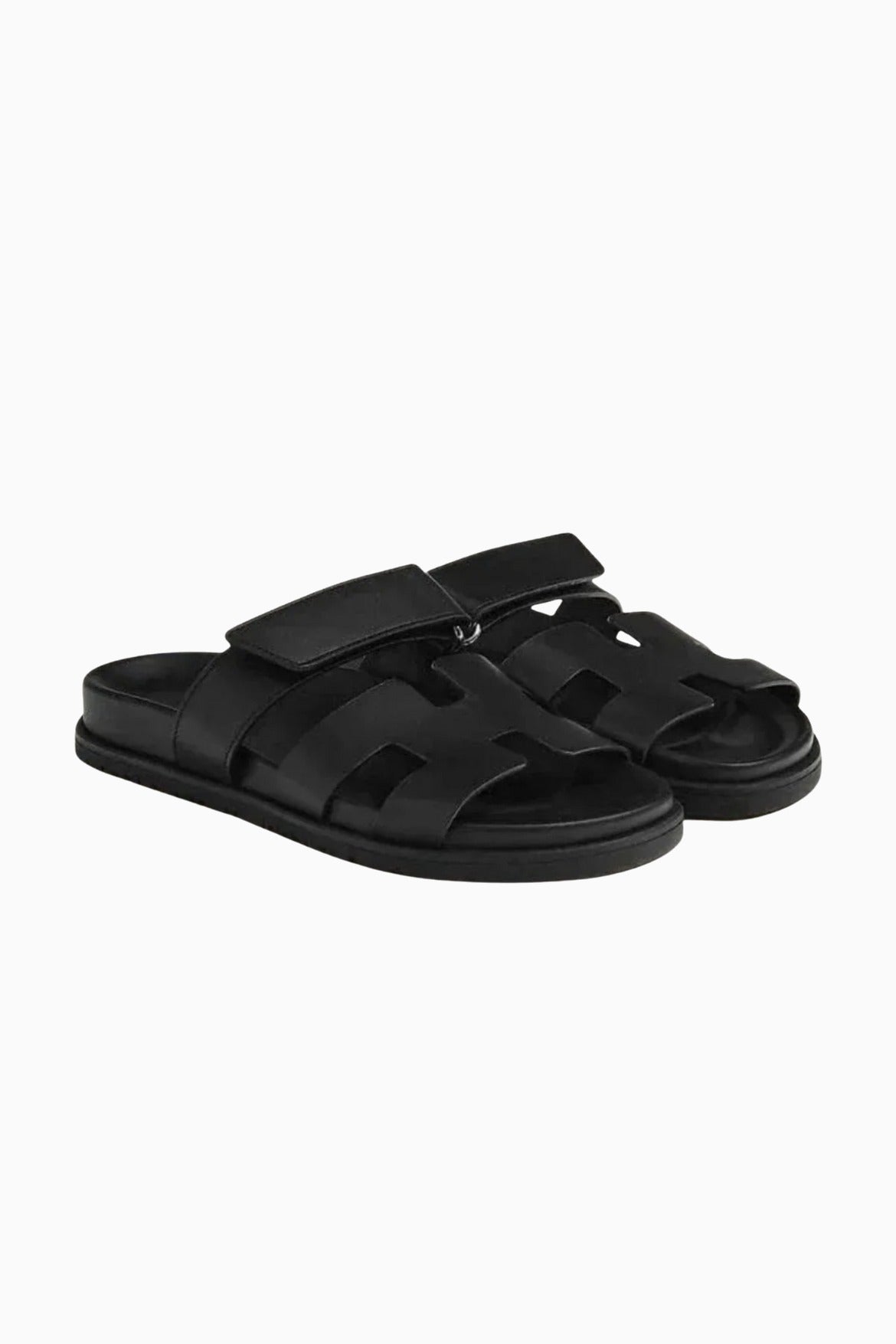 Herresandaler i Sort Læder - H-Cut Slip-On Komfort