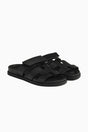 Herrensandalen aus schwarzem Leder - H-Cut Slip-On Komfort