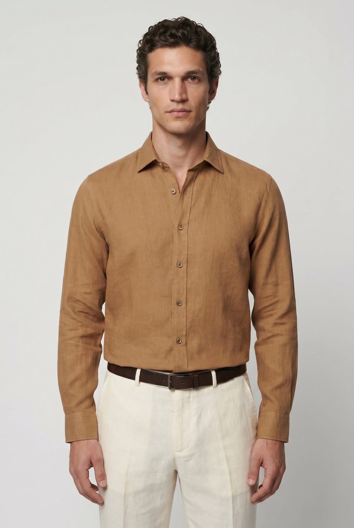 Linskjorte til Mænd - Camel - Lin - Regular Fit - frame 1
