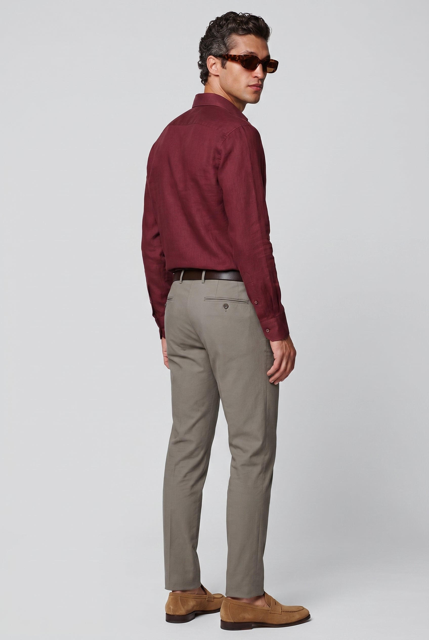 Linskjorte til Mænd - Bordeaux - Lin - Regular Fit - frame 3