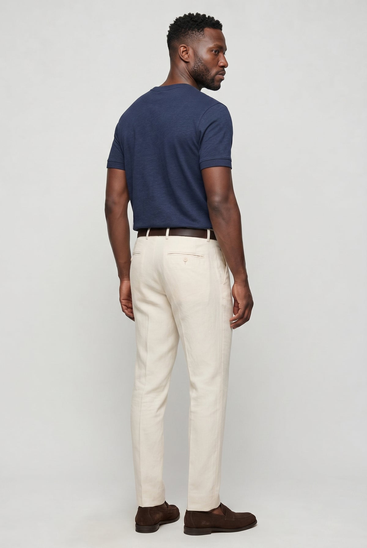 T-Shirt til Mænd - Marineblå - Lin - Slim Fit - frame 3
