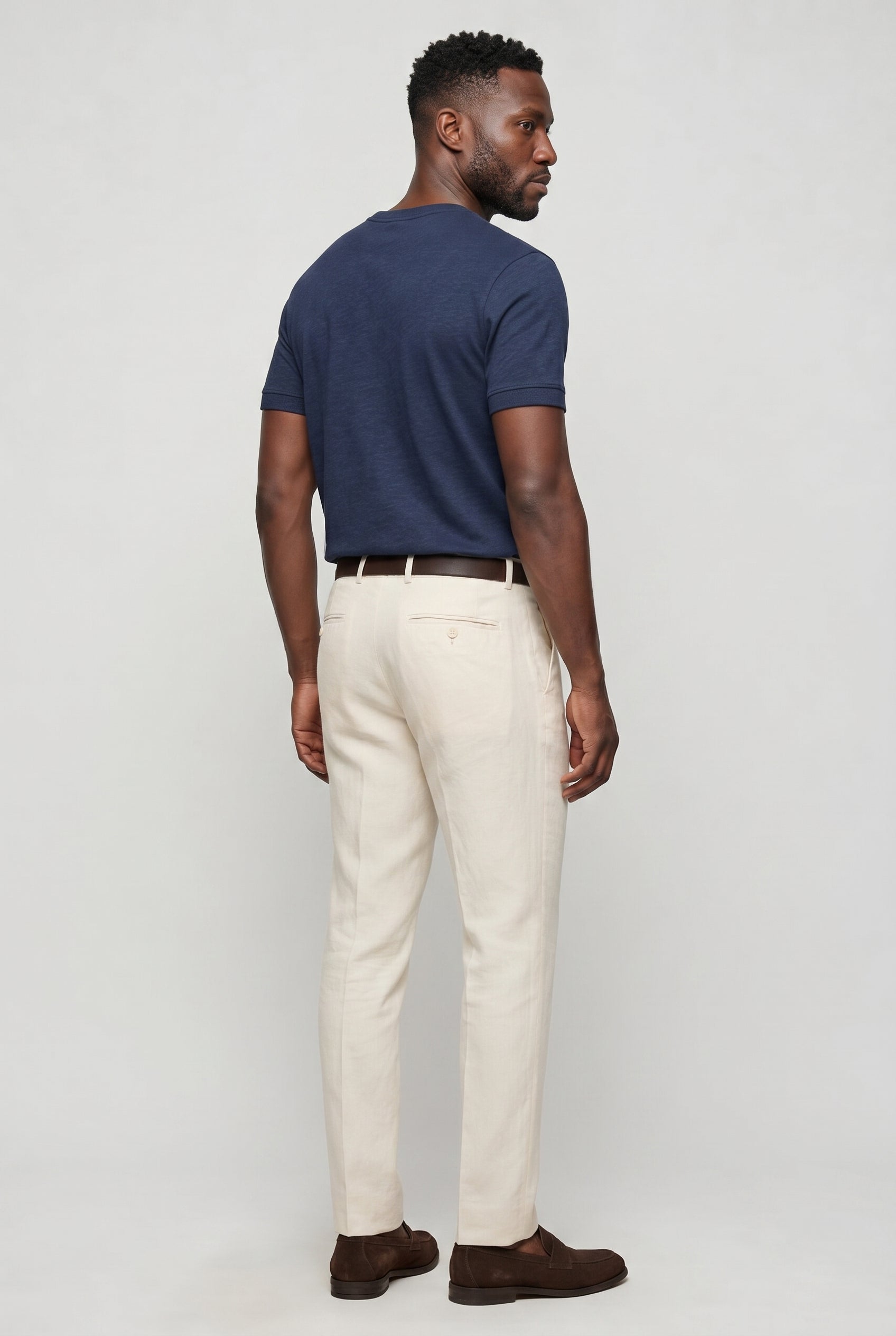 T-Shirt til Mænd - Marineblå - Lin - Slim Fit - frame 3