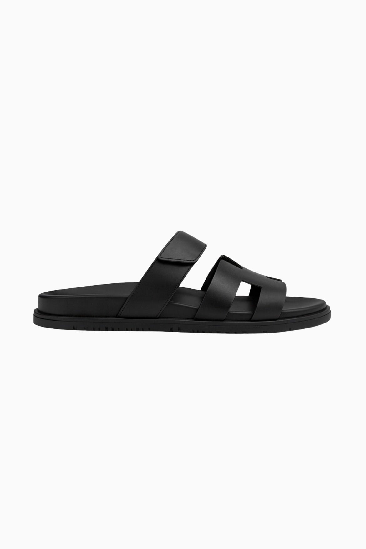 Herresandaler i Sort Læder - H-Cut Slip-On Komfort