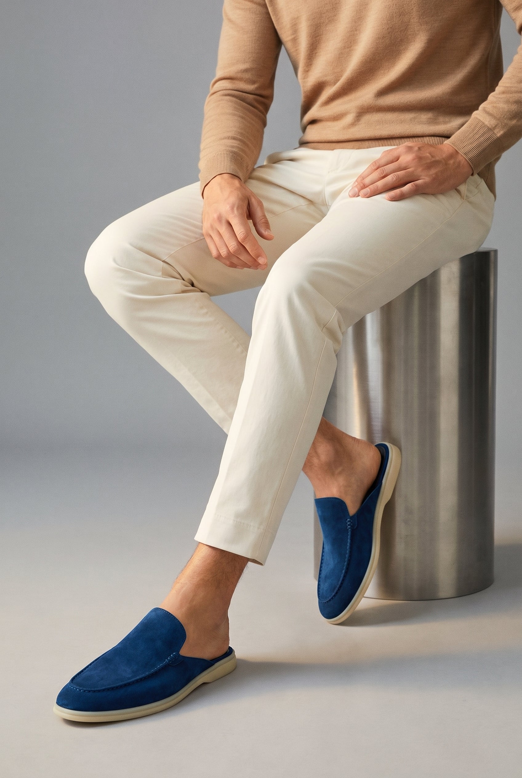 Mocassino Mule in camoscio blu marino