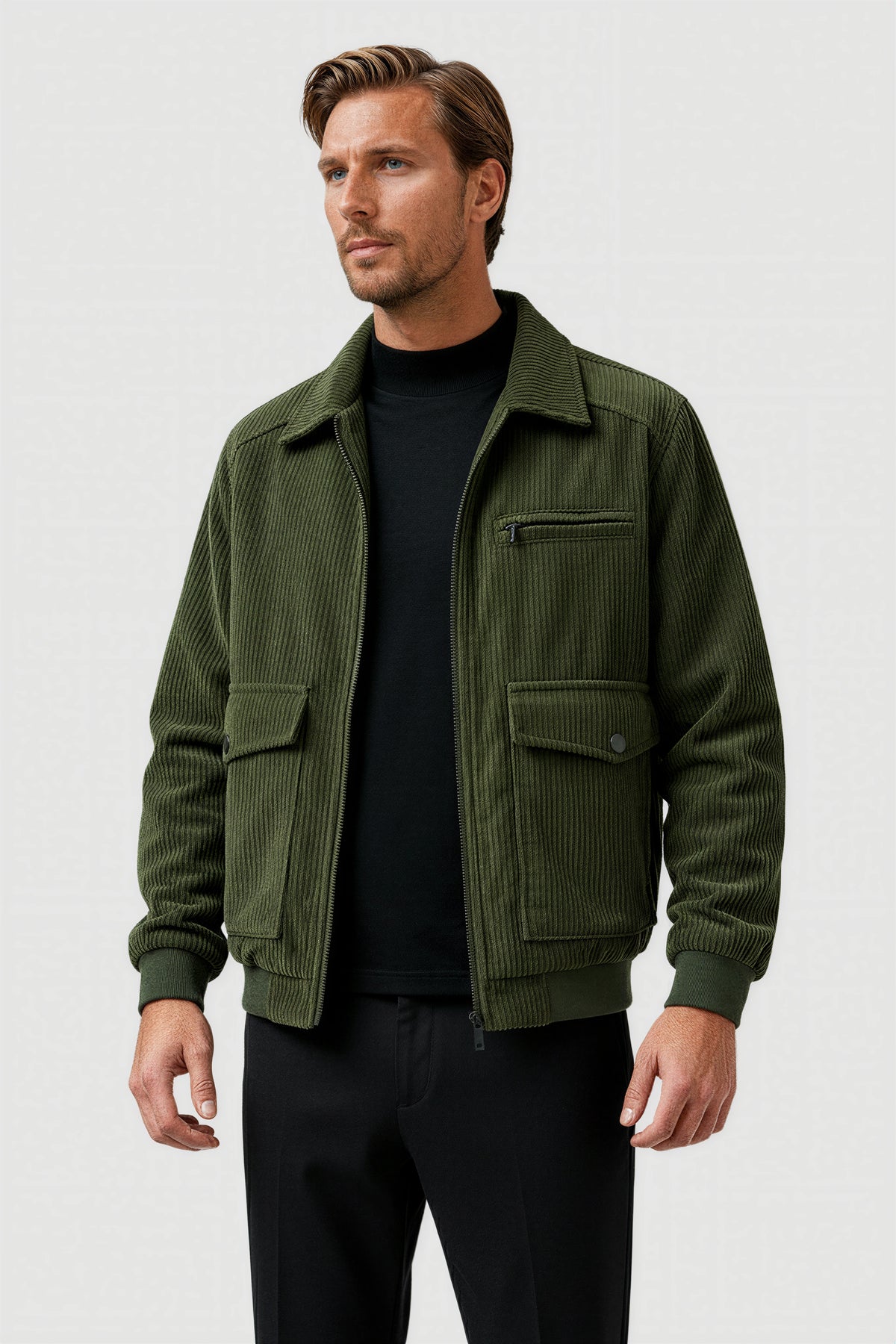 Herre Corduroy Jakke – Armygrøn - Armygrøn - Jakker - Valmont Wear