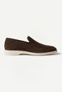 Mocassini uomo penny loafer marrone scuro in camoscio, classici, slip-on