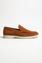 Mocassins homme penny loafer cognac en daim, classiques, à enfiler
