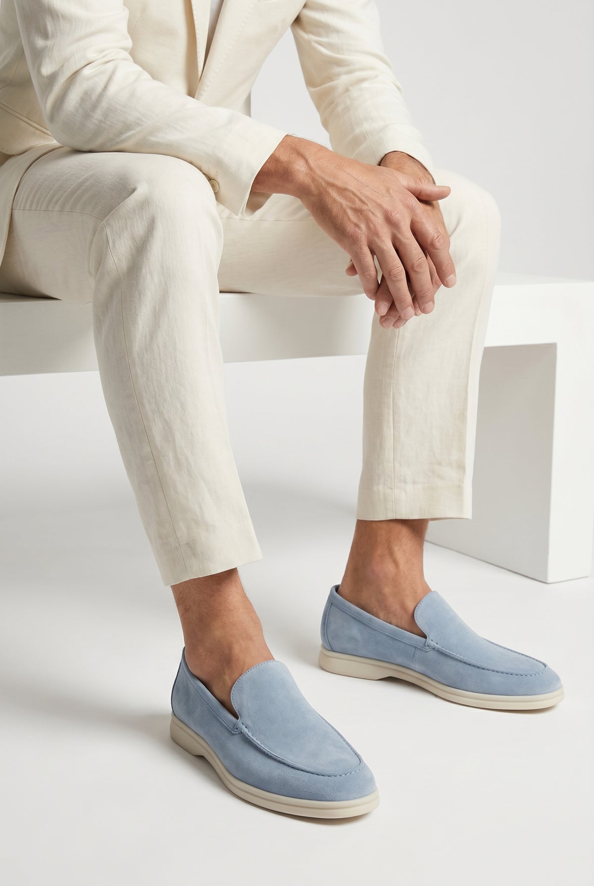 Men’s Light Blue Suede Penny Loafers – Classic Slip-On Dress Shoes
