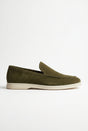 Mocassini penny da uomo color oliva in camoscio – scarpe classiche da uomo