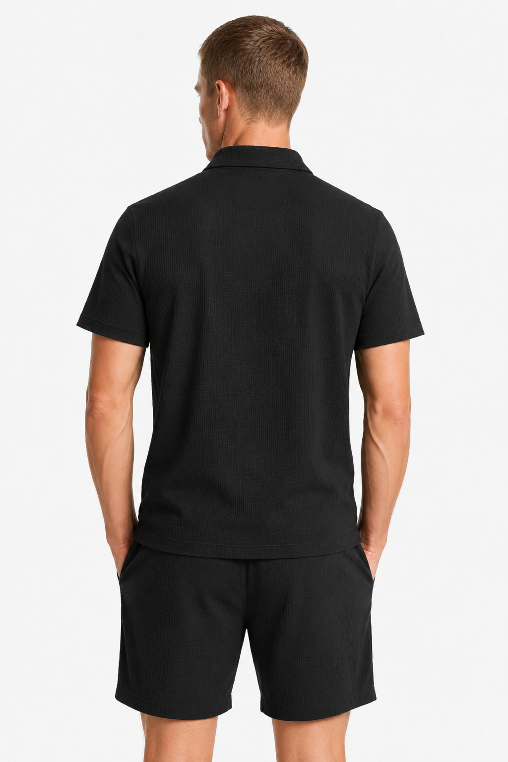 Todelt sommersæt til mænd med skjorte med halv lynlås og shorts - - Tøj-sæt - Valmont Wear