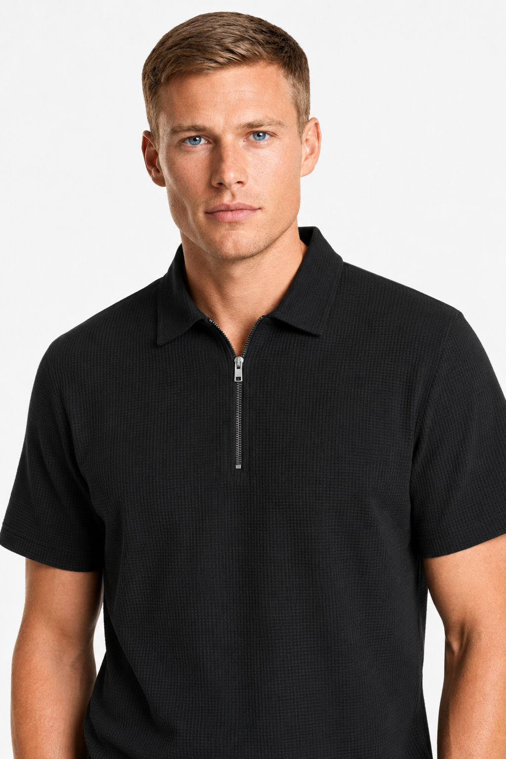 Todelt sommersæt til mænd med skjorte med halv lynlås og shorts - - Tøj-sæt - Valmont Wear