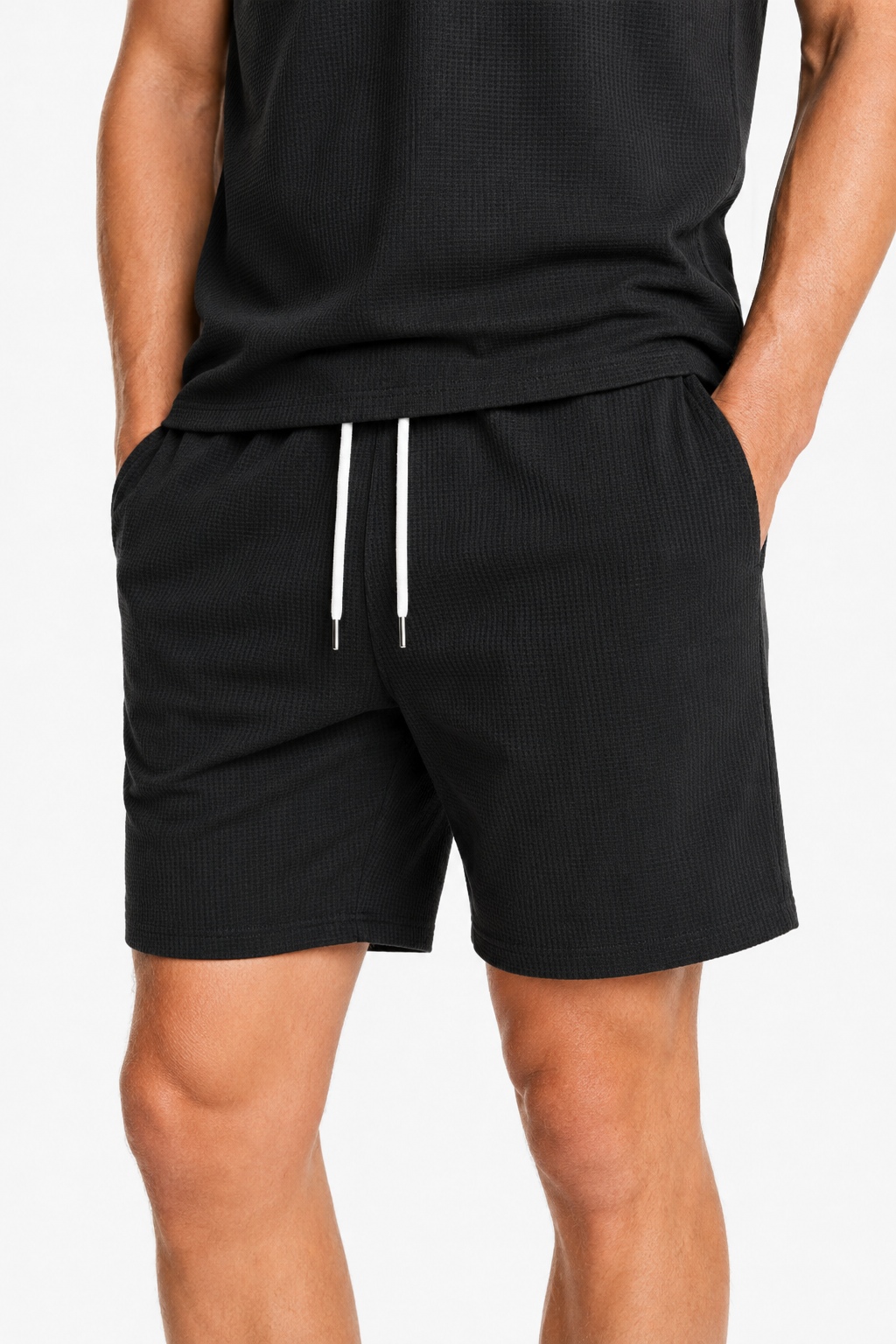 Todelt sommersæt til mænd med skjorte med halv lynlås og shorts - - Tøj-sæt - Valmont Wear