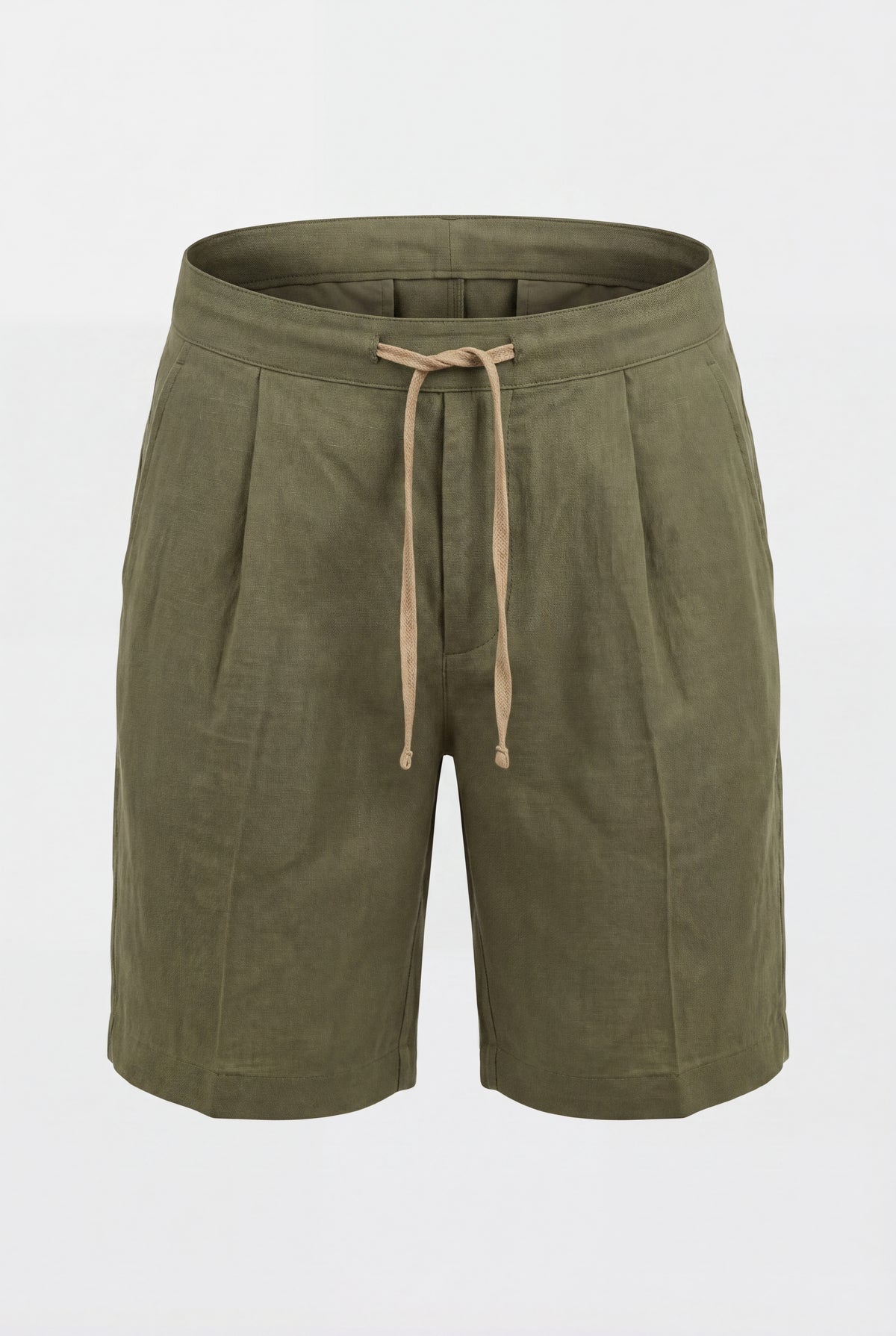 Set polo lavorato a maglia per uomo - Set estivo verde oliva e crema con pantaloncini in lino e mocassini