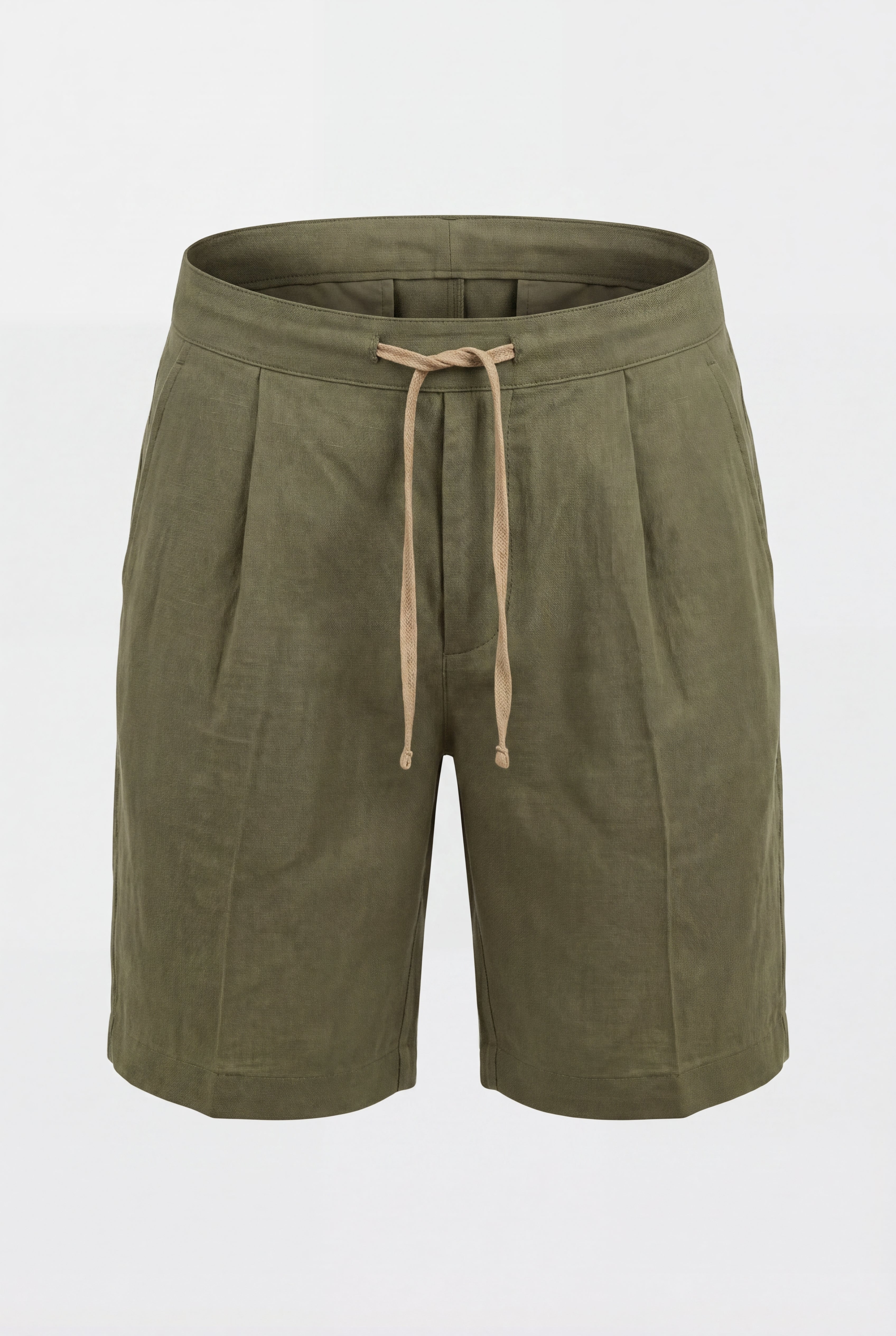 Ensemble d'été complet pour hommes - Polo en maille, short en lin & mocassins en daim - Vert olive & crème blanc
