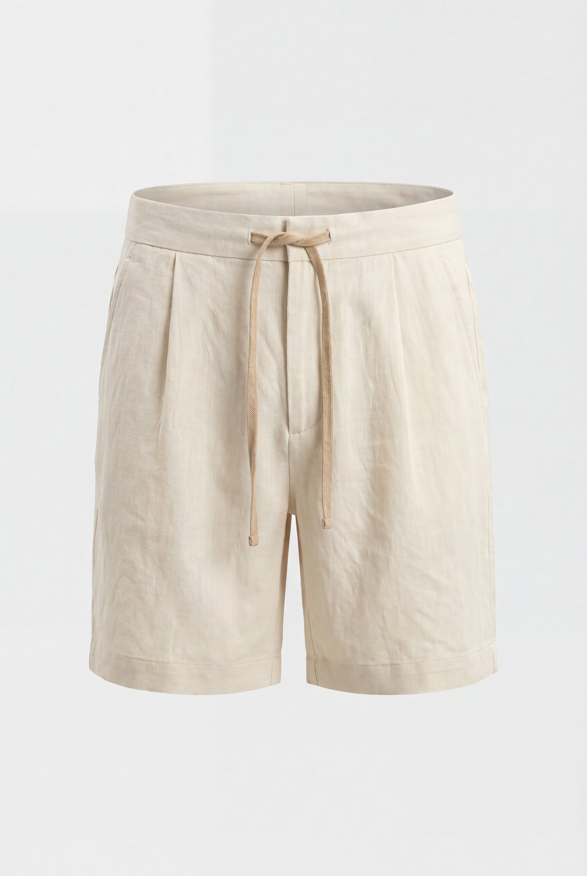 Conjunto de verano para hombre - Polo de punto, pantalones cortos de lino y mocasines de ante - Marrón chocolate y crema blanca