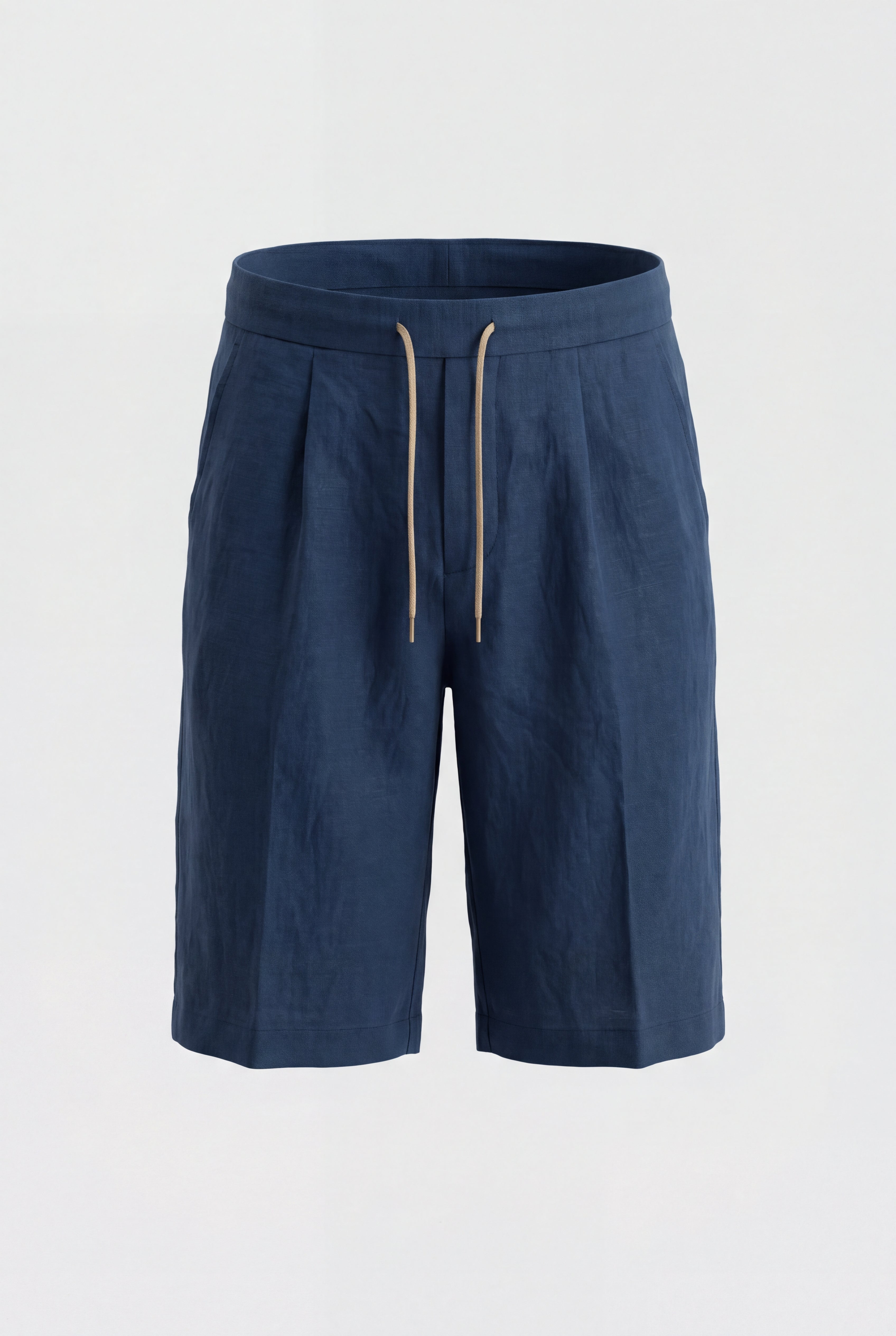Ensemble d'été complet pour hommes - Polo en maille, short en lin et mocassins en daim - Crème blanc et bleu marine
