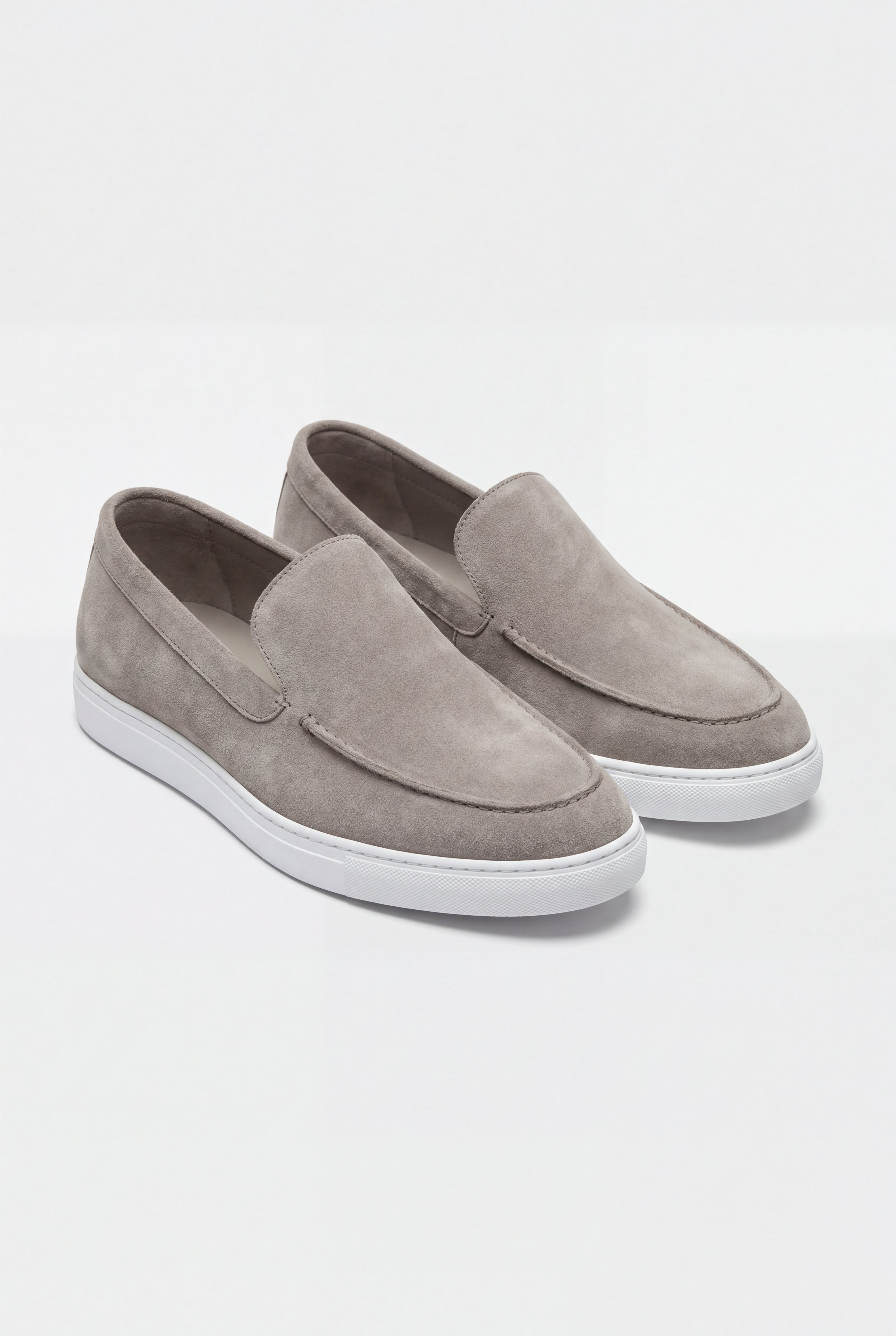 Ensemble d'été complet pour hommes - Polo en maille, pantalon en lin & mocassins en daim - Gris pierre & crème blanche