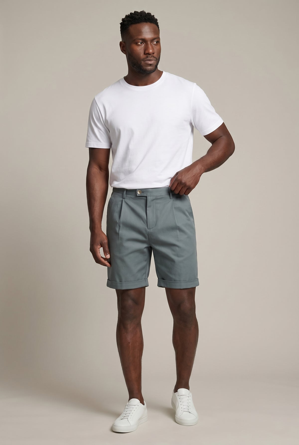 Valmont Wear skifergrå hør shorts model hero