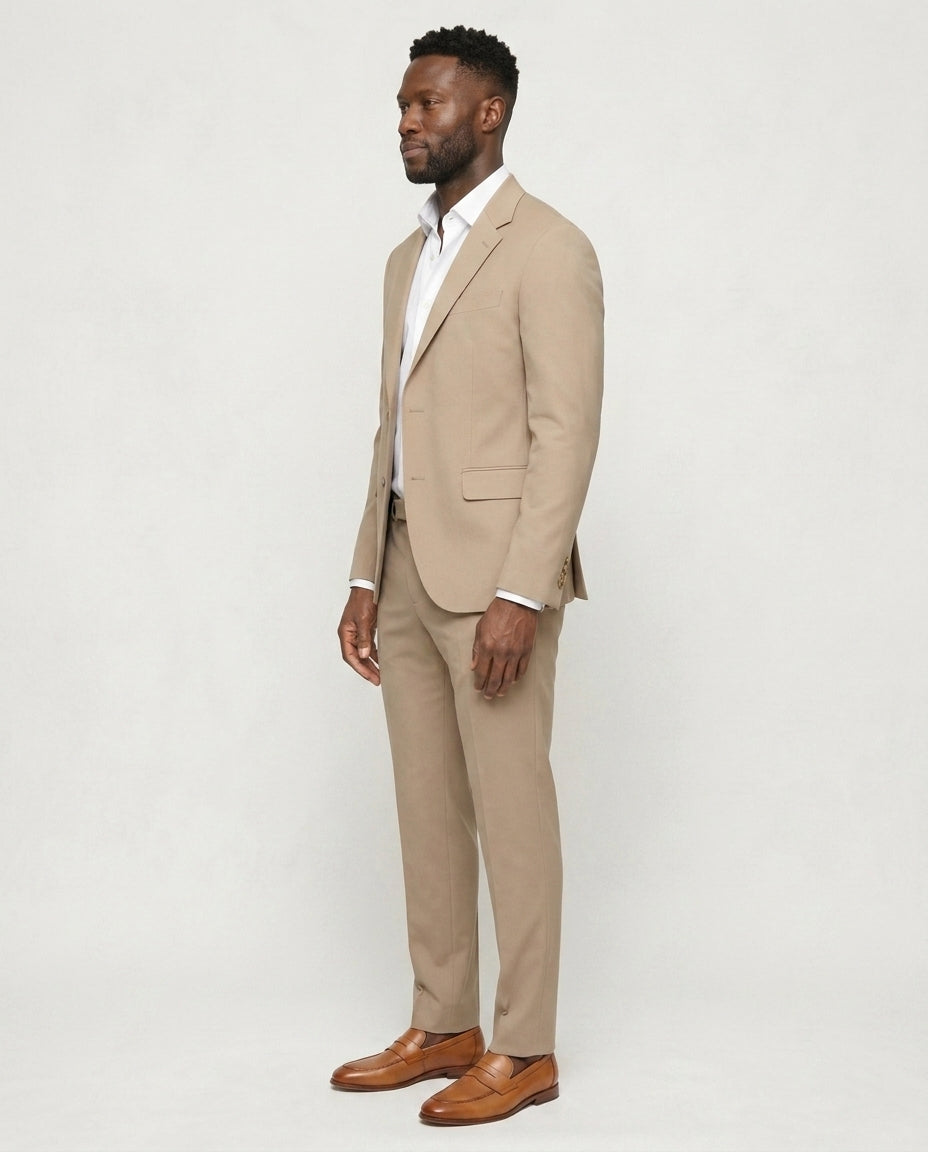 Slim Fit Jakkesæt Herre - Habitsæt 2-Delt - Beige - - Jakkesæt - Valmont Wear