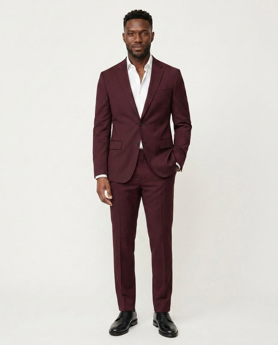 Slim Fit Jakkesæt Herre - Habitsæt 2-Delt - Bordeaux - - Jakkesæt - Valmont Wear