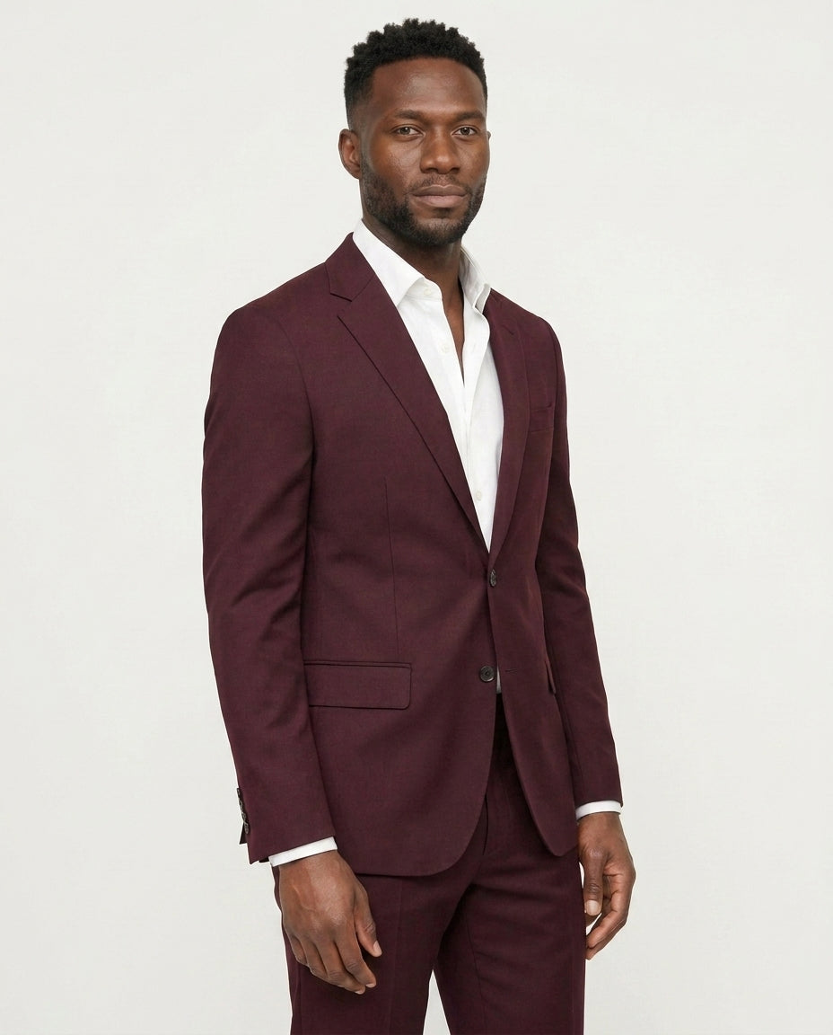 Slim Fit Jakkesæt Herre - Habitsæt 2-Delt - Bordeaux - - Jakkesæt - Valmont Wear