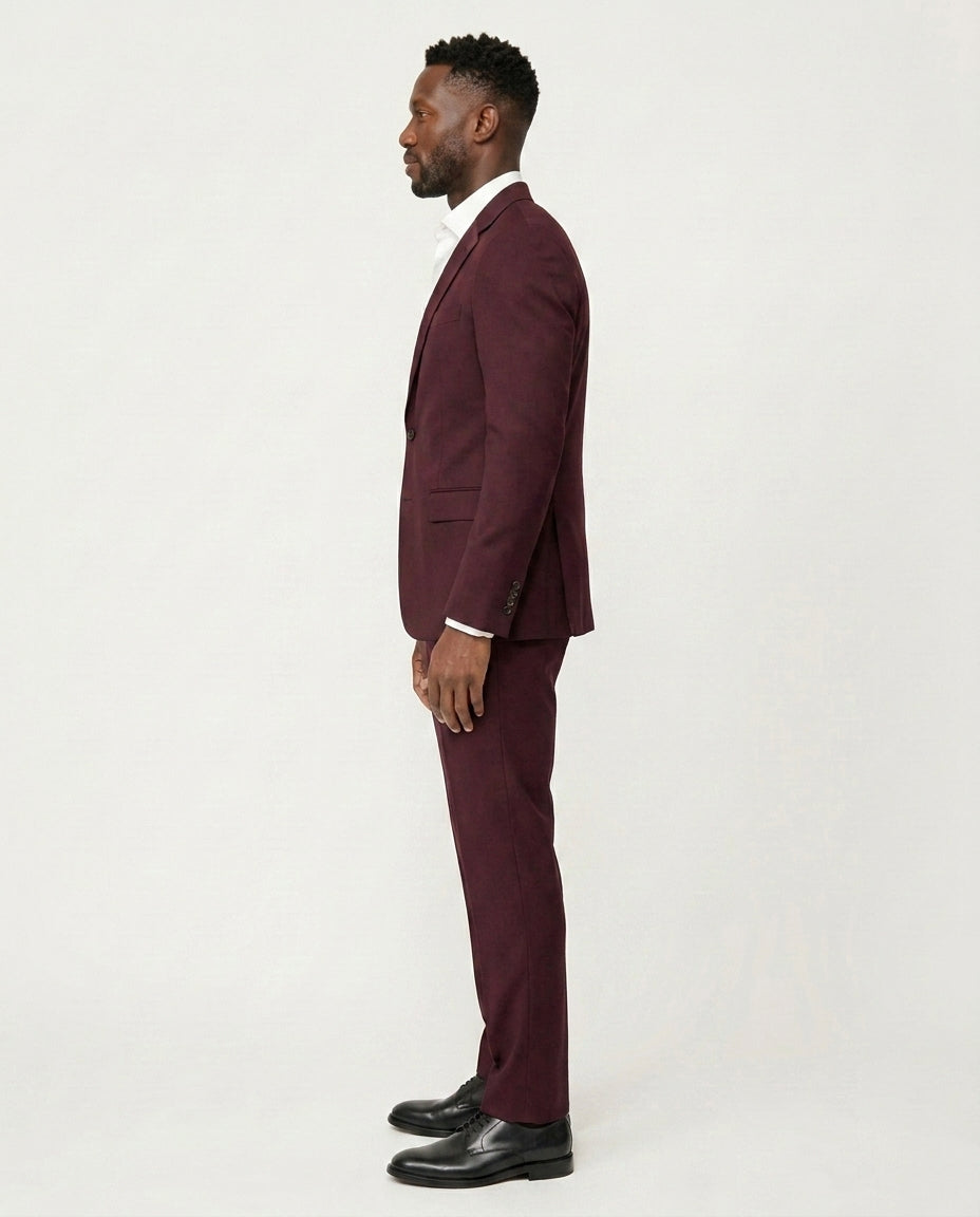 Slim Fit Jakkesæt Herre - Habitsæt 2-Delt - Bordeaux - - Jakkesæt - Valmont Wear