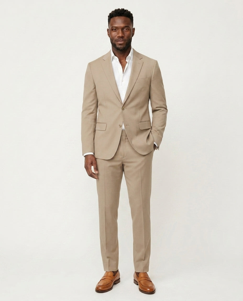 Slim Fit Jakkesæt Herre - Habitsæt 2-Delt - Beige - - Jakkesæt - Valmont Wear