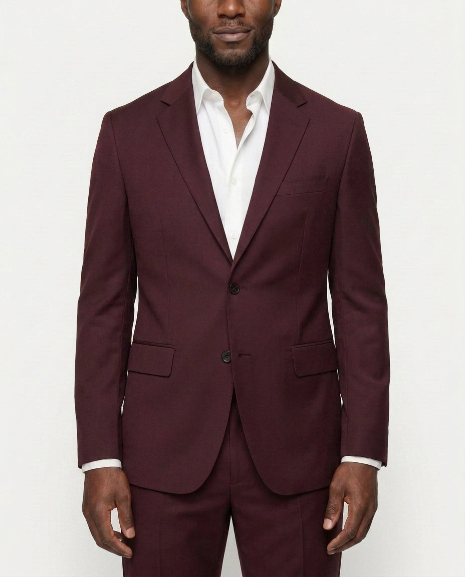 Slim Fit Jakkesæt Herre - Habitsæt 2-Delt - Bordeaux - - Jakkesæt - Valmont Wear