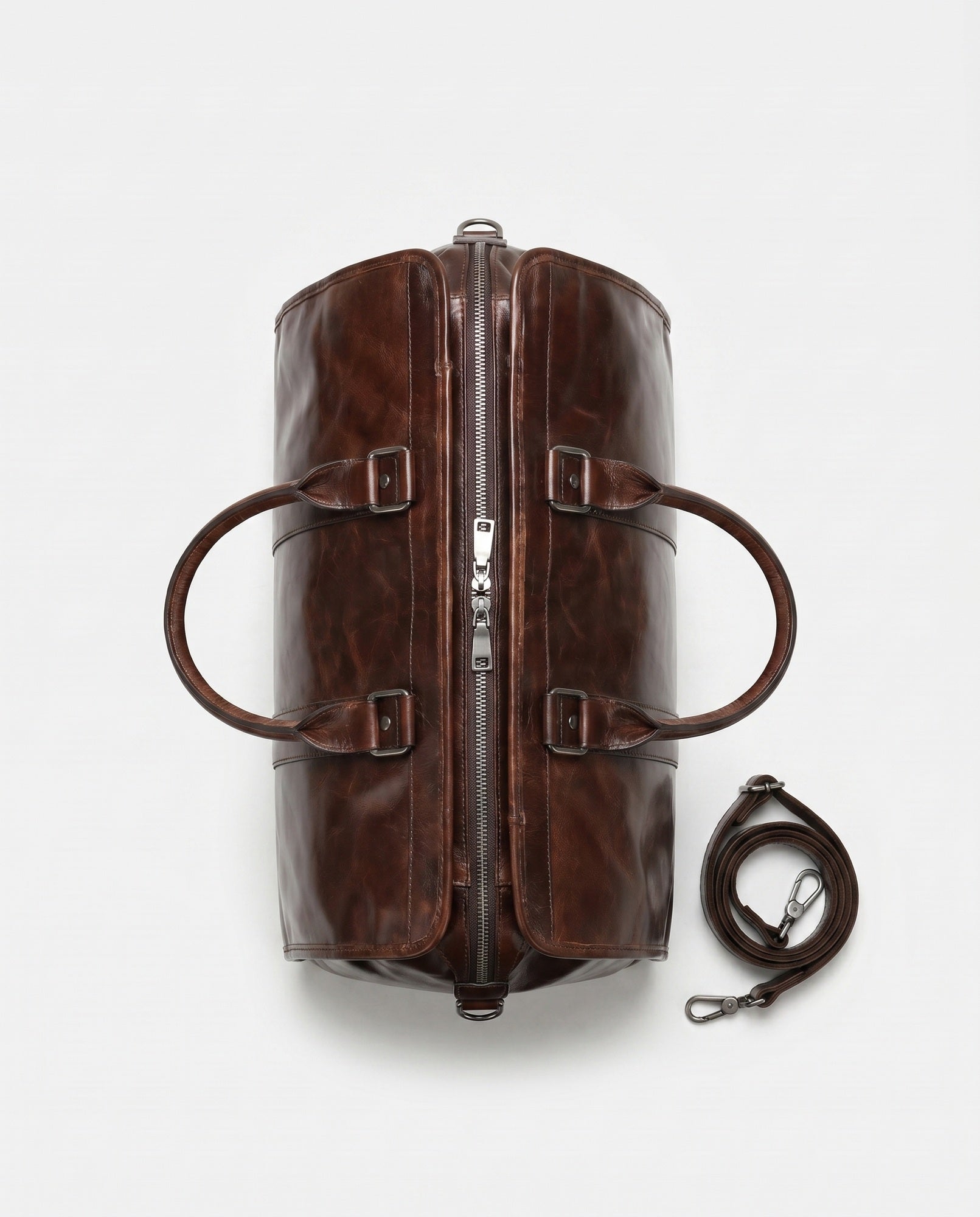 Polished Leather Duffel Bag for Men - Dark Brown Briefcase Style