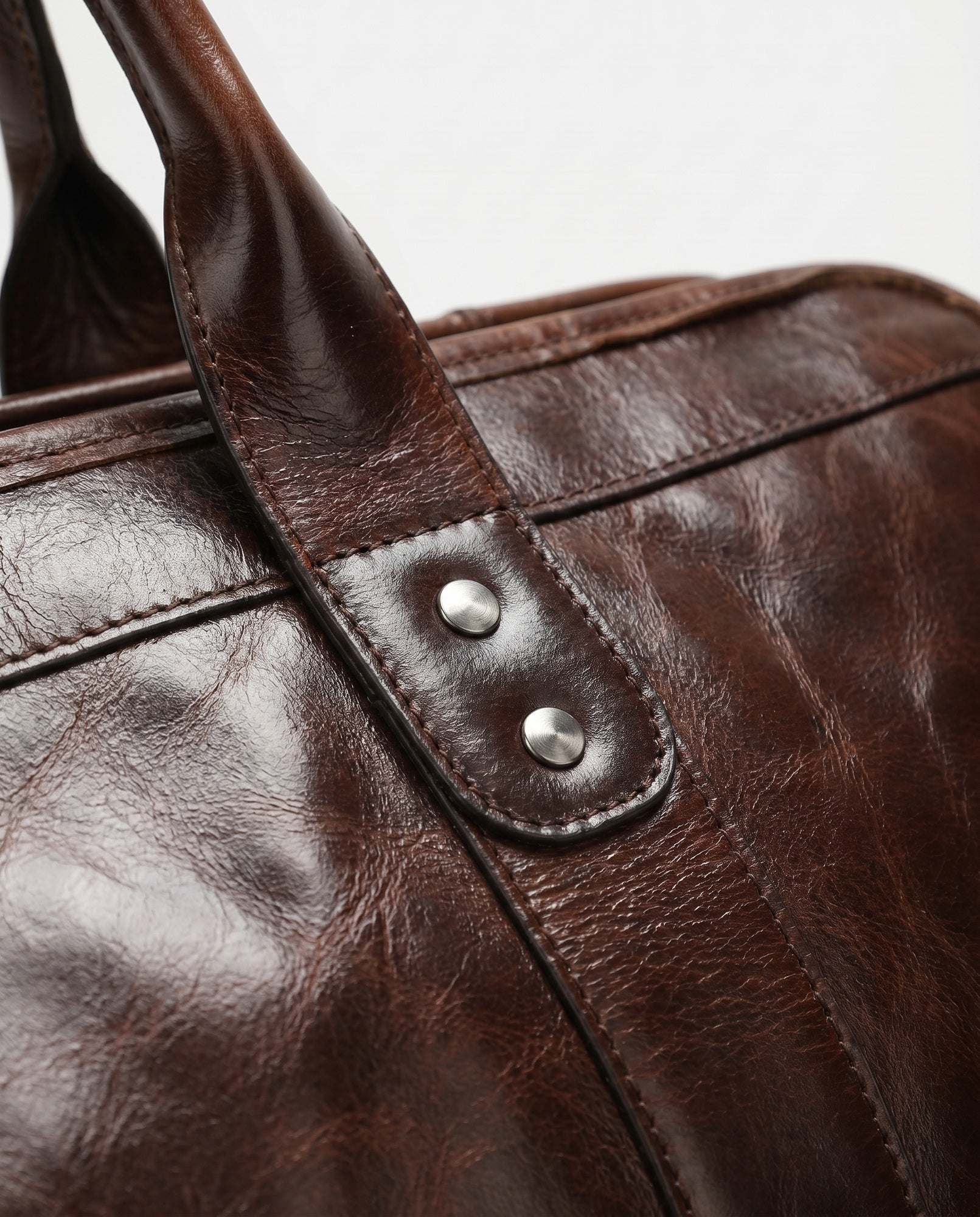 Polished Leather Duffel Bag for Men - Dark Brown Briefcase Style