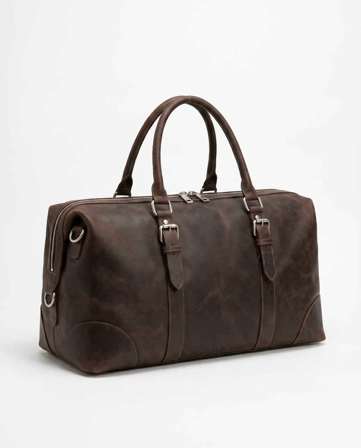 Crazy-Horse Leather Duffel Bag for Men - Dark Coffee Full-Grain Premium Travel Bag
