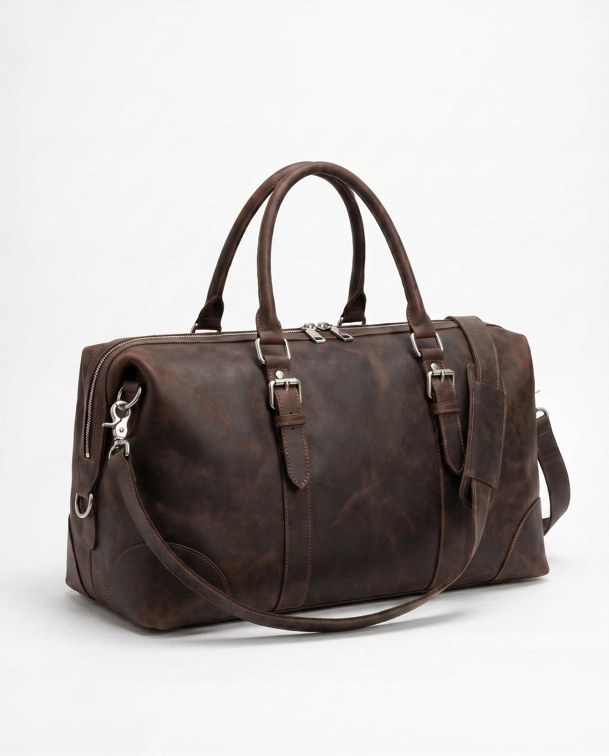 Crazy-Horse Leather Duffel Bag for Men - Dark Coffee Full-Grain Premium Travel Bag