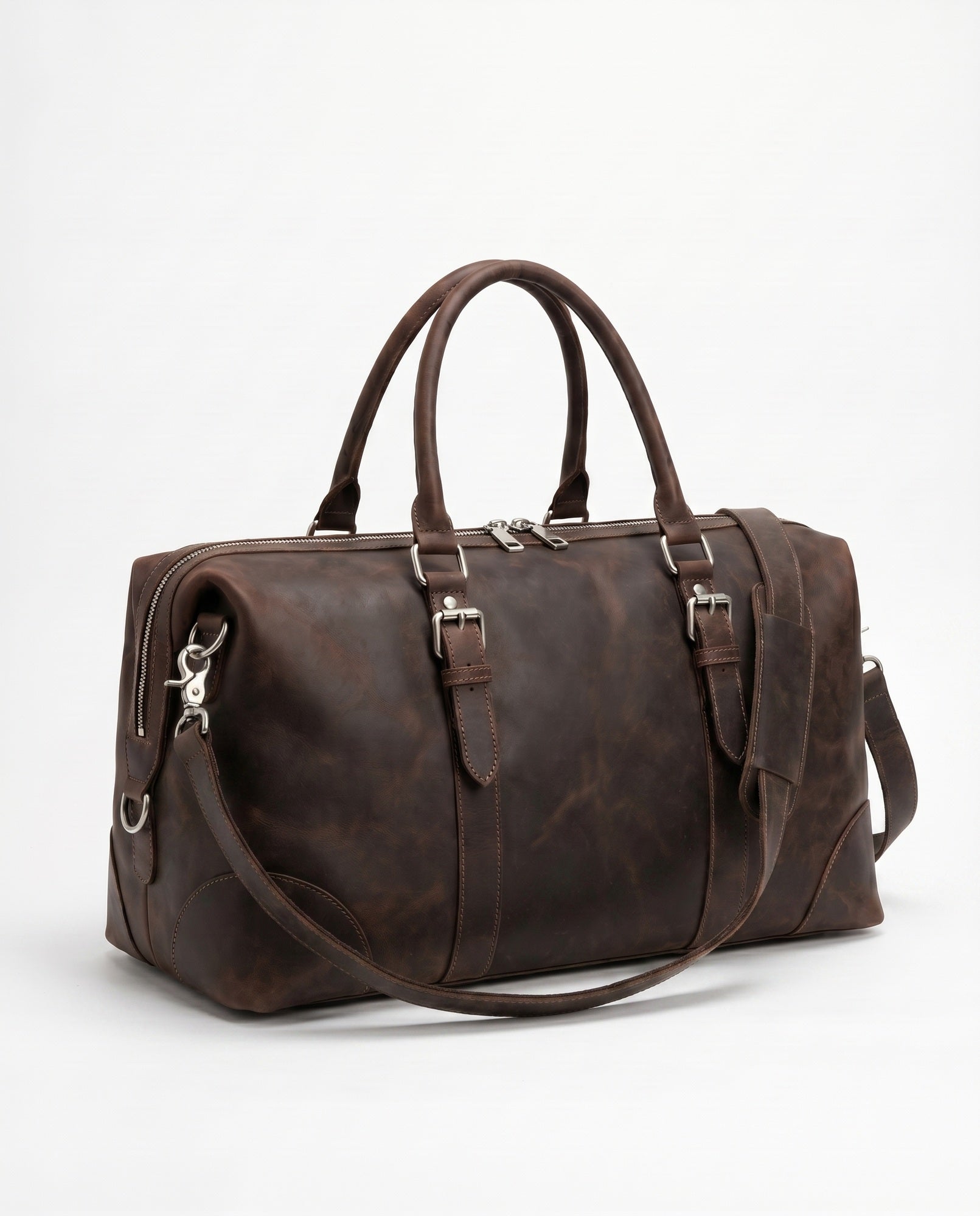 Crazy-Horse Leather Duffel Bag for Men - Dark Coffee Full-Grain Premium Travel Bag