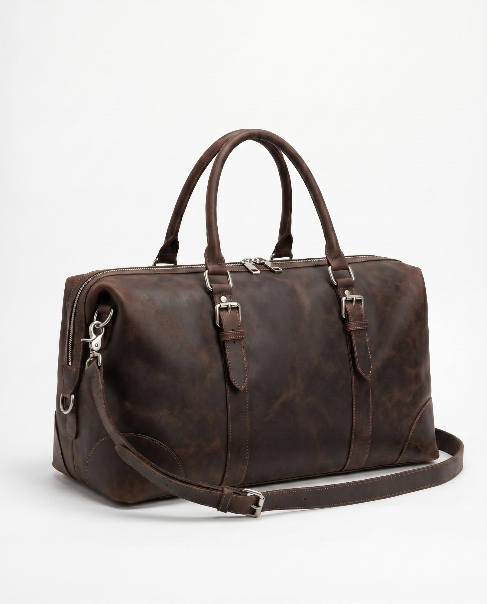 Crazy-Horse Leather Duffel Bag for Men - Dark Coffee Full-Grain Premium Travel Bag