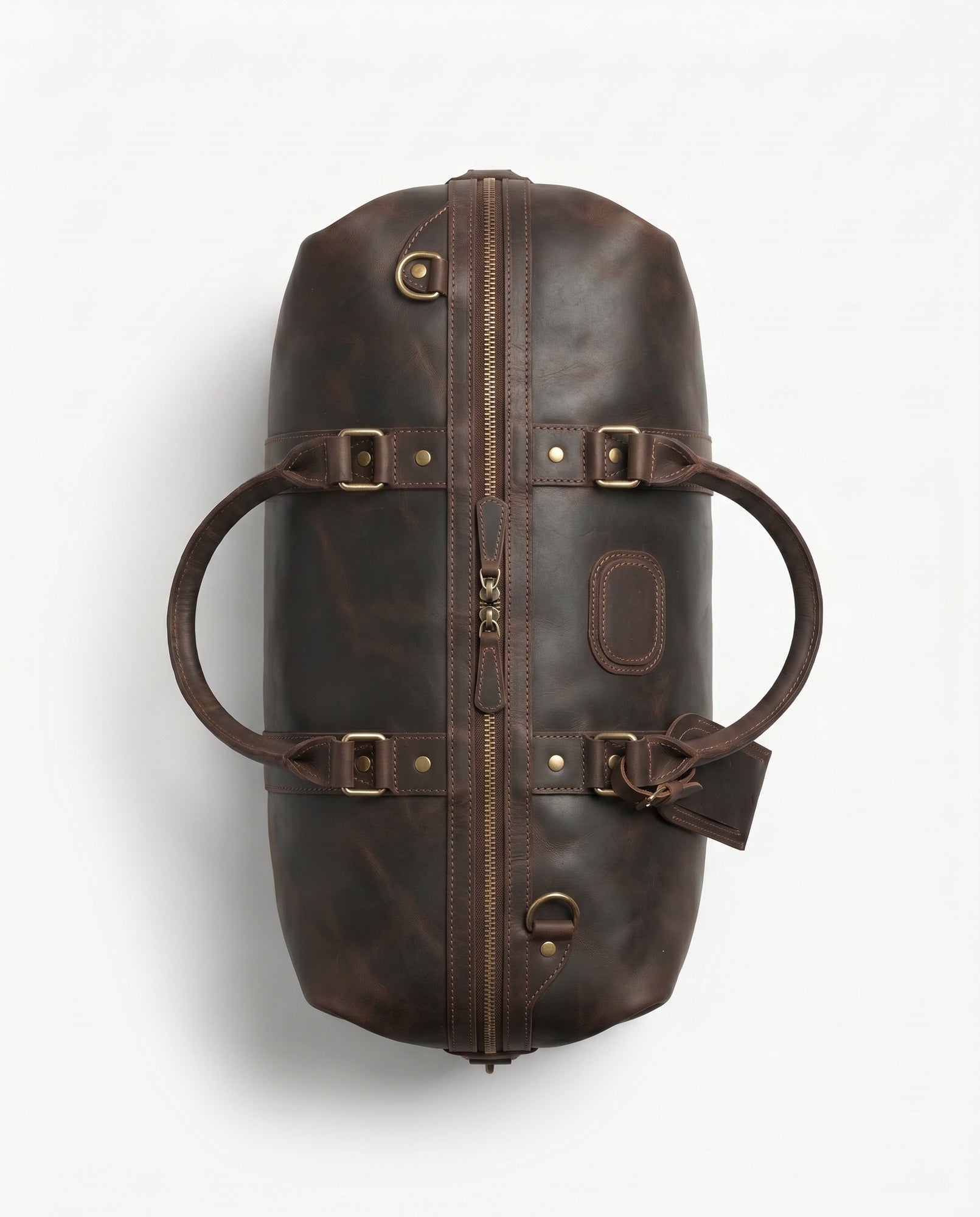 Premium Crazy-Horse Leder-Duffeltasche für Herren – Schokoladenbraun mit Messingbeschlägen