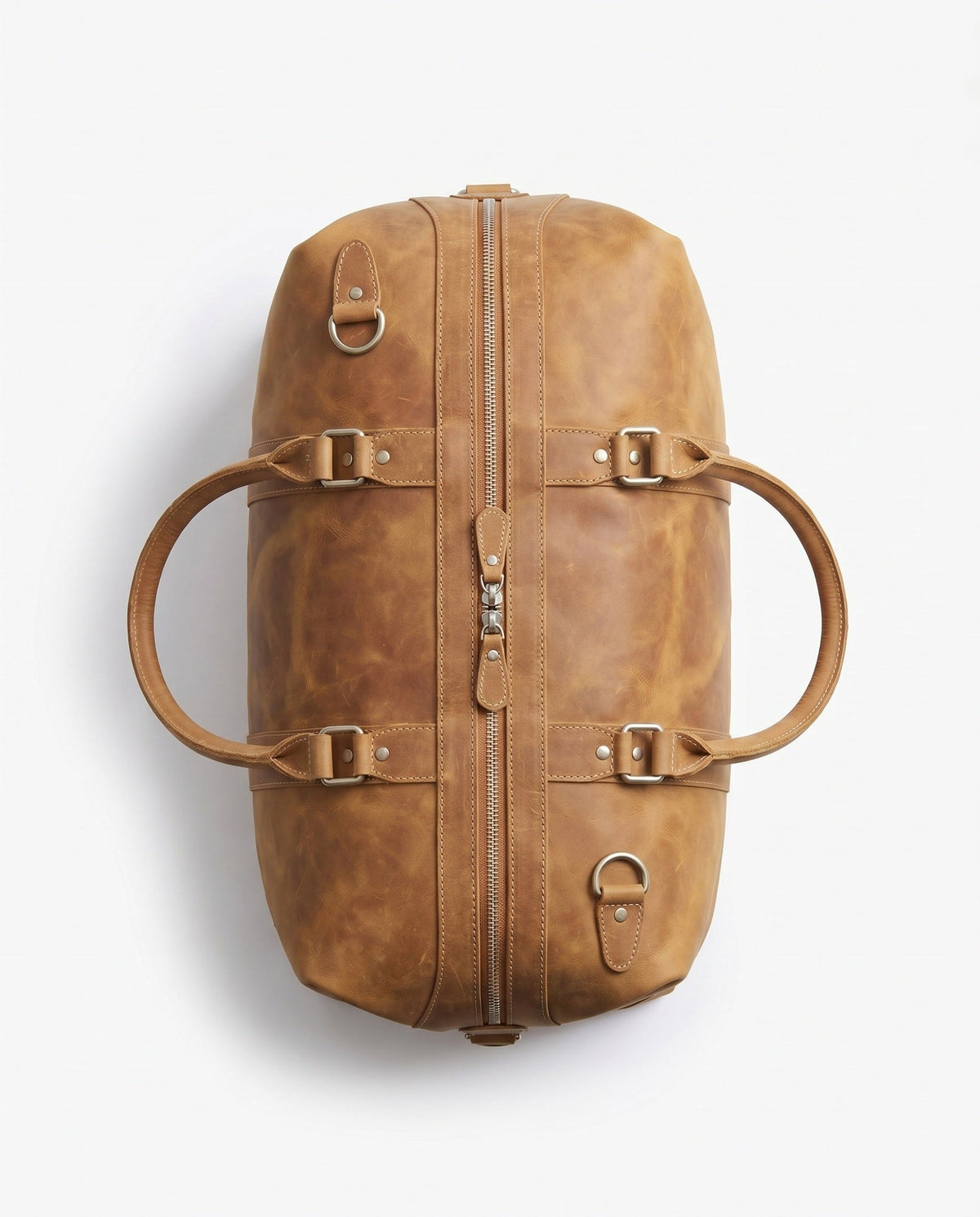 Sac de week-end vintage en cuir Crazy-Horse pour hommes - Tan avec anneaux en D en laiton