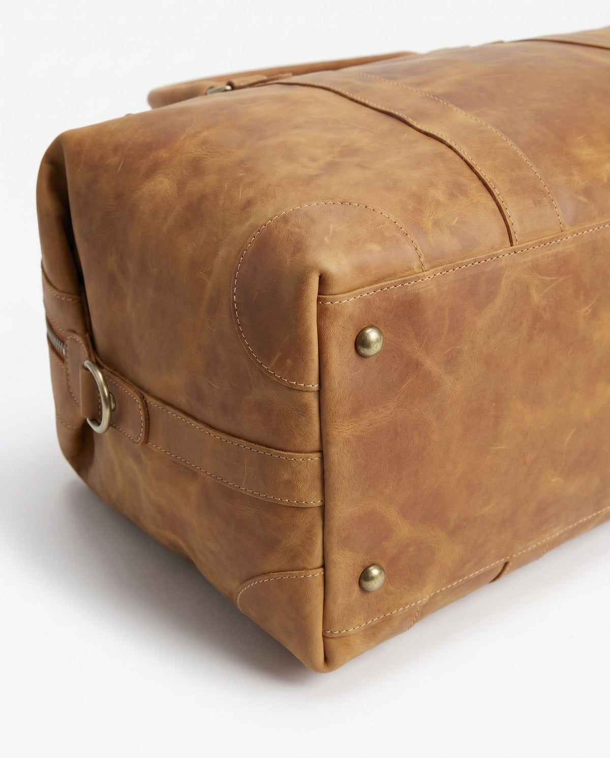 Sac de week-end vintage en cuir Crazy-Horse pour hommes - Tan avec anneaux en D en laiton