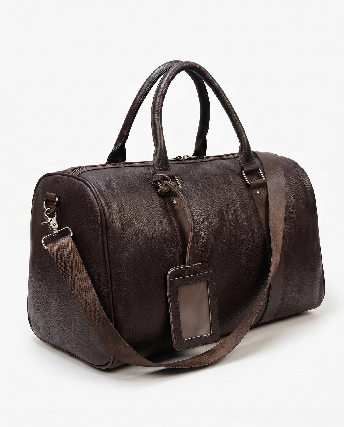 Pebble Leather Duffel Bag for Men - Espresso with Shoulder Strap