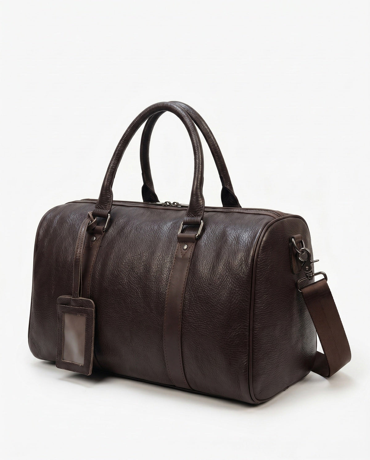 Pebble Leather Duffel Bag for Men - Espresso with Shoulder Strap