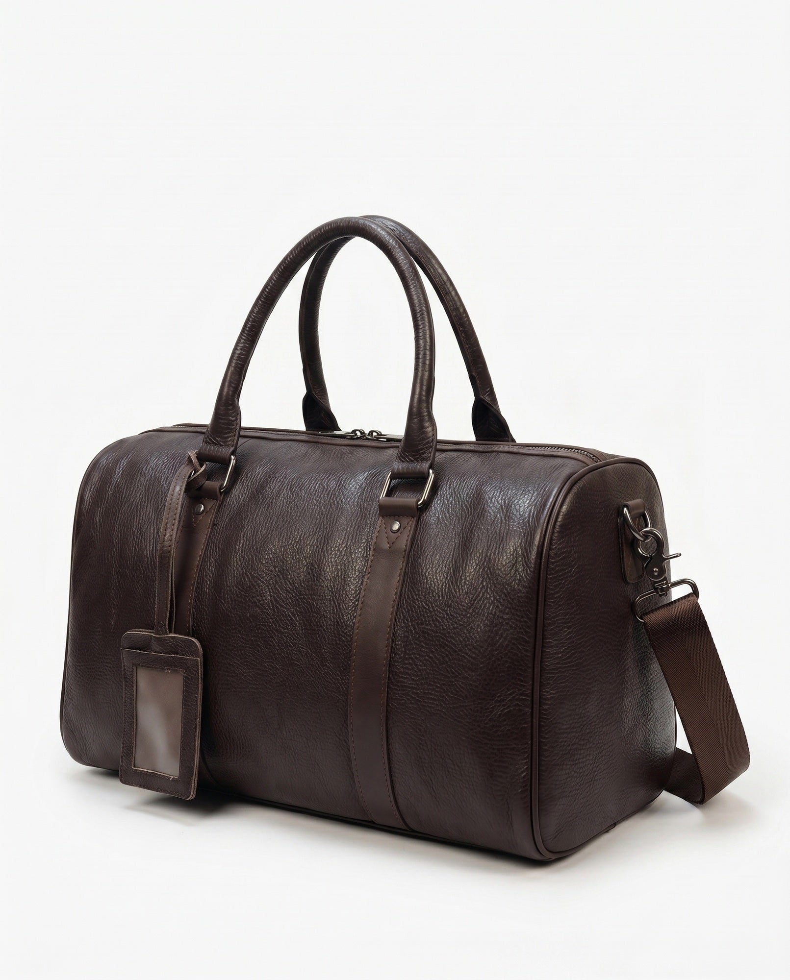 Pebble Leather Duffel Bag for Men - Espresso with Shoulder Strap