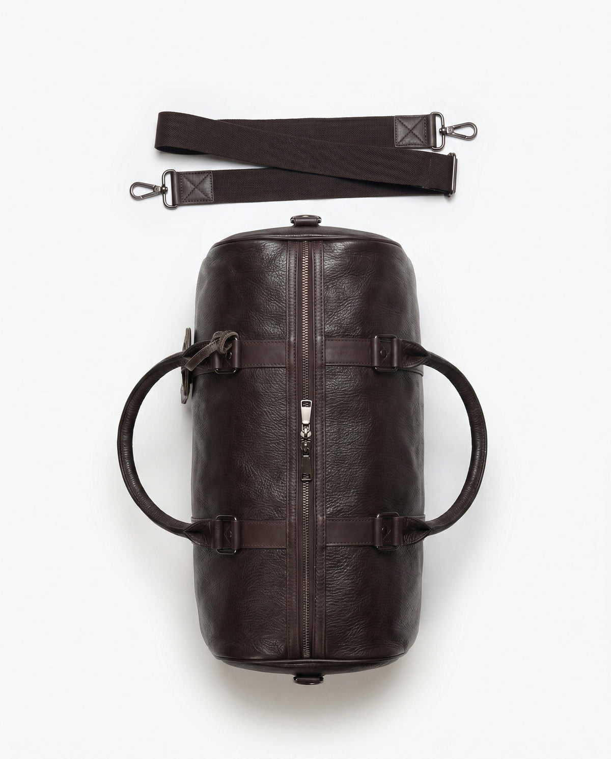 Pebble Leather Duffel Bag for Men - Espresso with Shoulder Strap