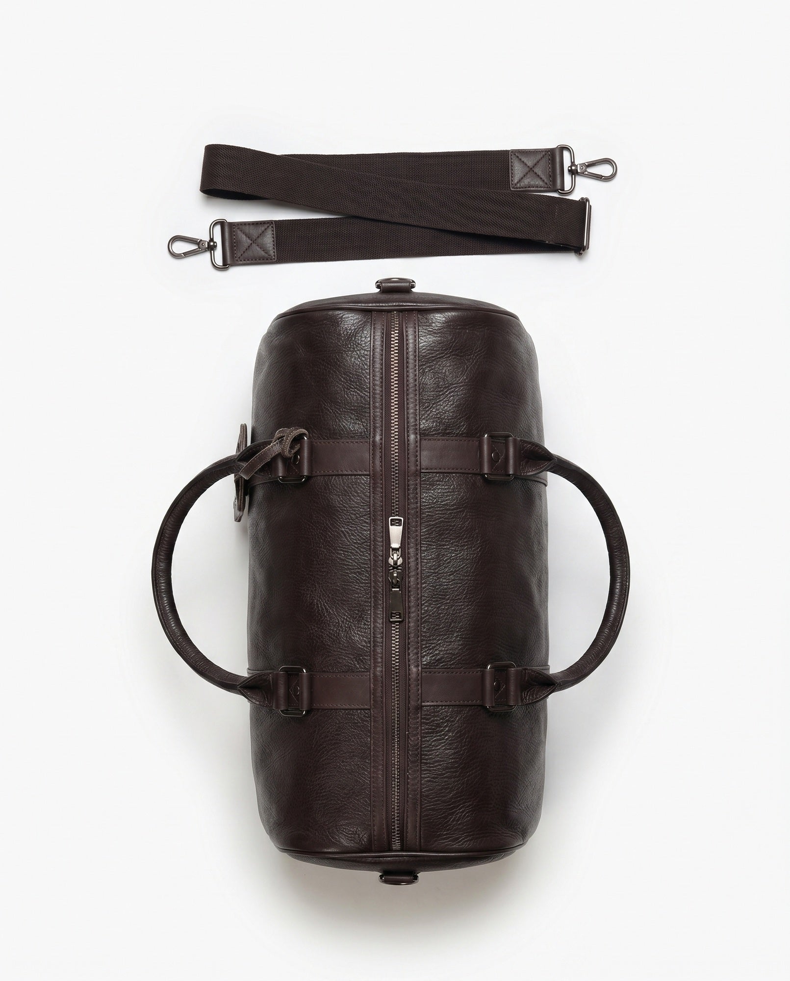 Pebble Leather Duffel Bag for Men - Espresso with Shoulder Strap