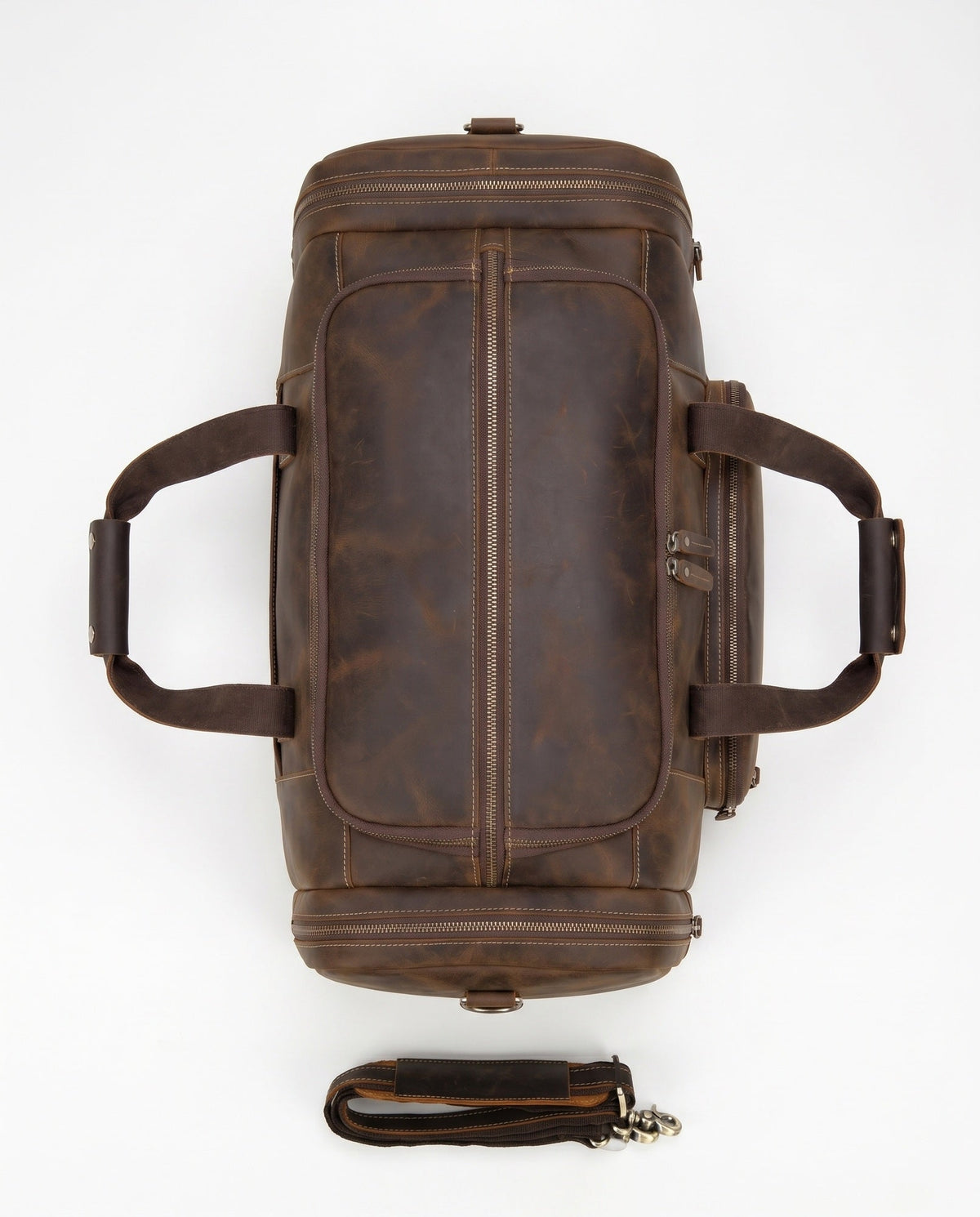 Crazy Horse Leather Duffel Bag for Men - Dark Brown with Front Pocket