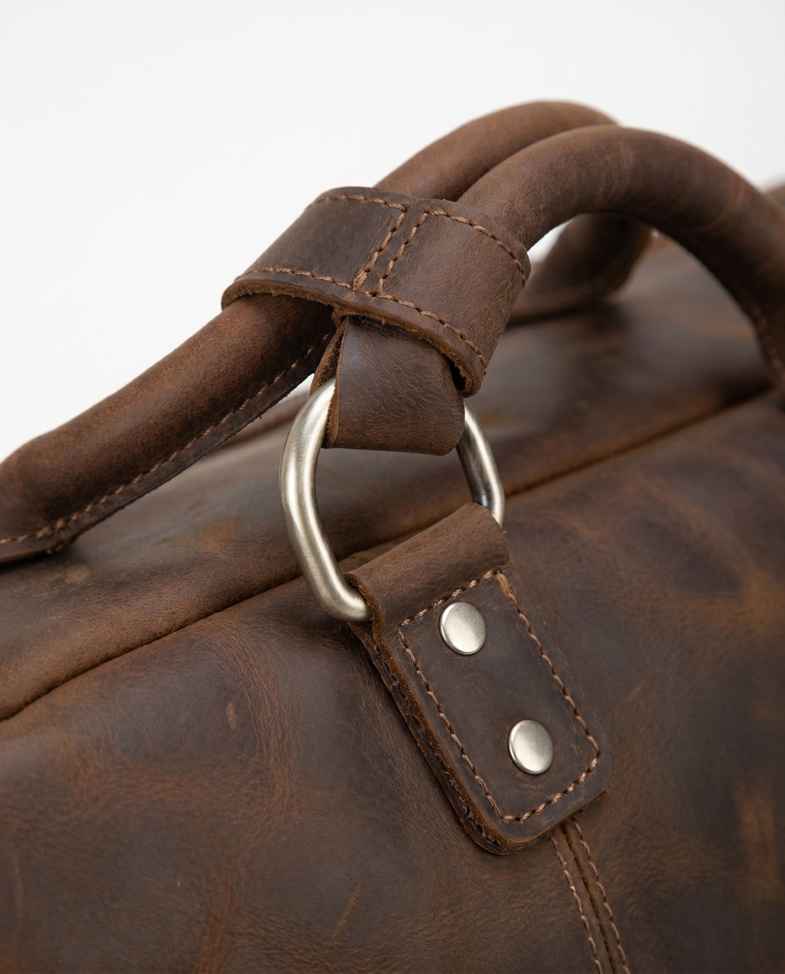 Crazy Horse Leather Duffel Bag for Men - Dark Brown with Front Pocket